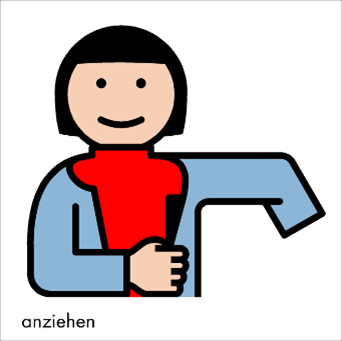 Illustration einer Person, die sich eine Jacke anzieht.